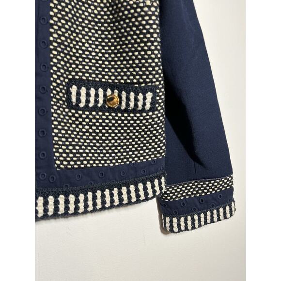 Tory Burch EUC Blue Leandra Tweed Embroidered Jacket Blazer Suiting Size 8 - Picture 4 of 11